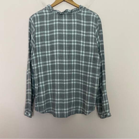 Anthropologie Cloth and Stone Gray and White Plaid Metallic Thread Blouse Size M - Picture 3 of 5